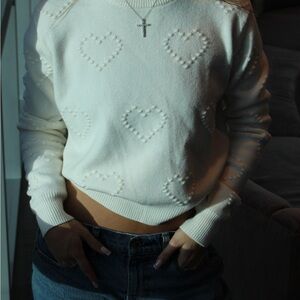 Elegant Heart Patterned Cream Sweater